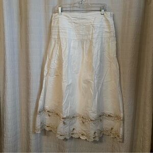 Rails Sol Skirt Off White Eyelet Golden Beige Embroidery MIDI scallop hem sz XL